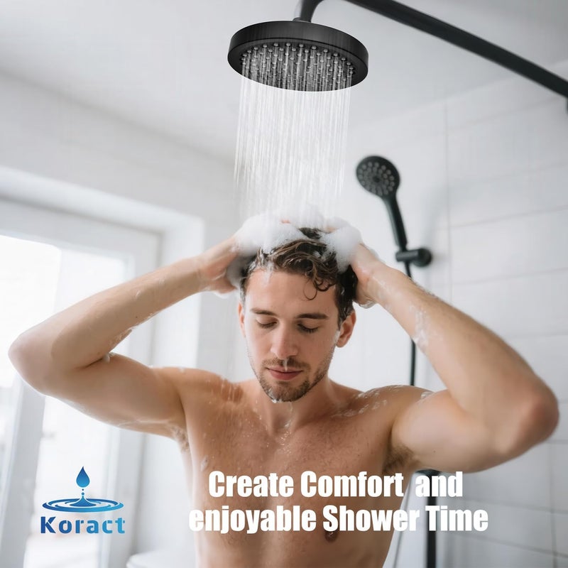 Koract رأس دش عالي الضغط مطر جودة ممتازة تصميم فاخر فوهات سيليكون مضادة للاحتباس قابلة للتعديل بديل لرؤوس دش الحمام (6 بوصة دائري) (أسود غير لامع) - Image 3
